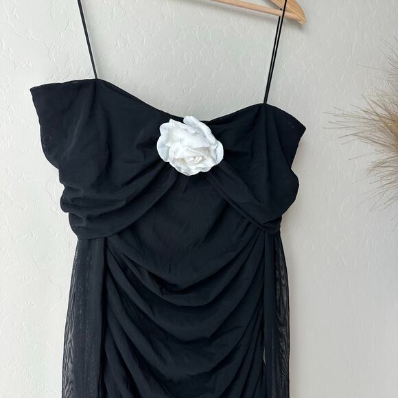 Amanda Uprichard Nellia Dress Black Ivory Rose Ruched Minidress Size M - Picture 3 of 7